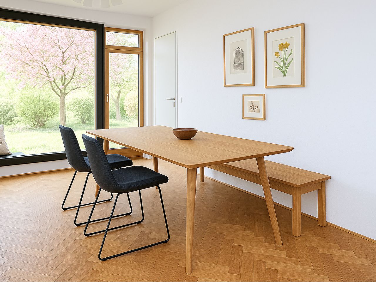 minimalistischer echtholztisch mit filigraner kante design direkt vom schreiner