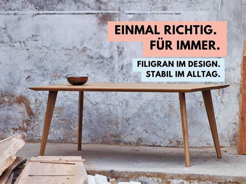 massivholztisch eiche filigran mit schweizer kante vom schreiner